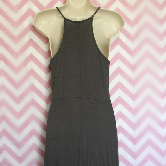 Zenana Charcoal Split Neck Dress Size M - Picture 3 of 4